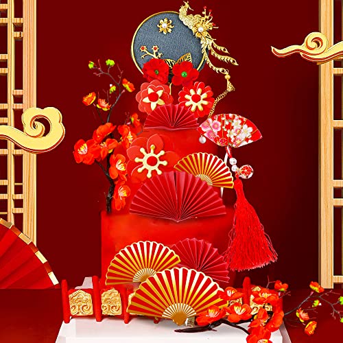 Janpanese Style Birthday Cake Decoration Red Fan Cake Decoration Wedding Flower Cake Decoration Ninja Themed Karate Boy Girl Party Cake Decorations #TOP16