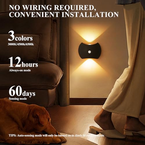 Apliques de pared para interior LED autoadhesivos imantados con sensor de movimiento negro 3