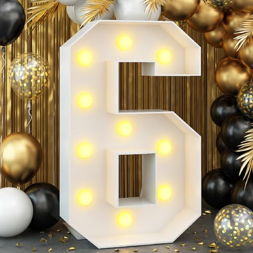 Chiffre 6 lumineux mosaïque de 1,2 m KAINSY pour décoration d'anniversaire