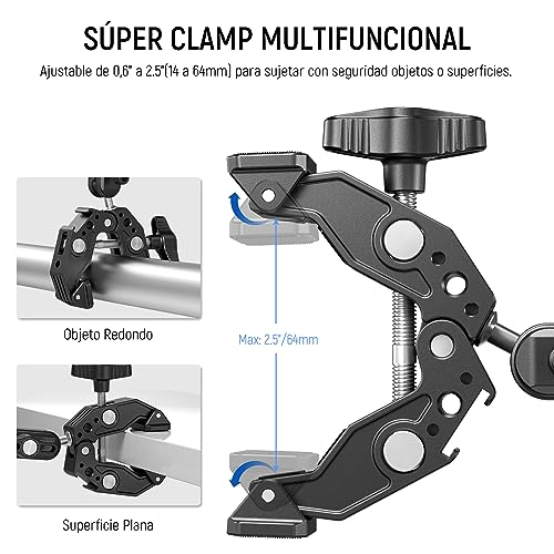 Image of NEEWER Super Clamp with 3 inch Dual Ballhead Magic Arm, Cold Shoe, 1 /4 inch Threads, Phone /Action Camera Mount Adapter for Desk Tripod Tube Crossbar Gimbal Rods Compatible with SmallRig GoPro DJI, ST83