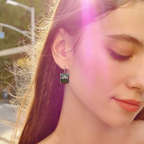 Natural Turquoise Mountain Stud Earrings, Handmade Gemstone Snow Mountain Jewelry, Stainless Steel Dangle Earrings, Birthday Gift Valentine’s Gift for Nature Lovers (Rectangle Style B-Turquoise+Malachite +River Sand) by Lauren-Spencer - Used condition - Image 3