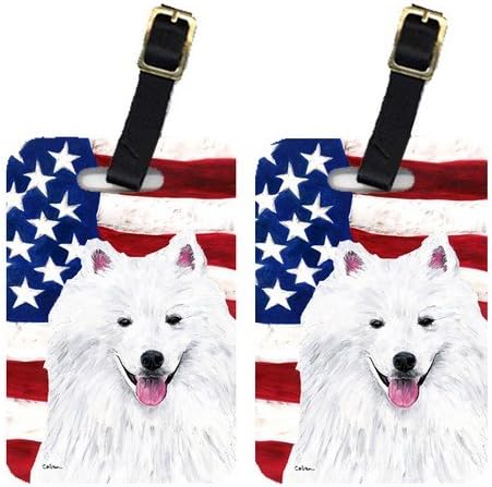 Carolines Treasures SC9023BT Pair of USA American Flag with American Eskimo Luggage Tags