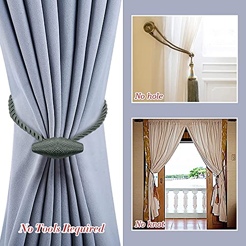 image for Hion Magnetic Curtain Tiebacks Gray Blue 2pcs, Curtain Tiebacks Buckle