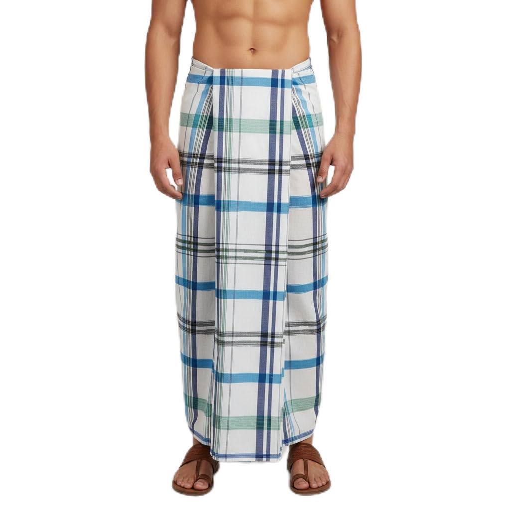 gouri collections Men’s 100% Cotton Checked Lungi | Multicolor, Soft & Breathable Traditional Lungi for Home Wear, Beach Wear & Casual Use | Free Size (HG00A_E_4-7_1)-picture-22
