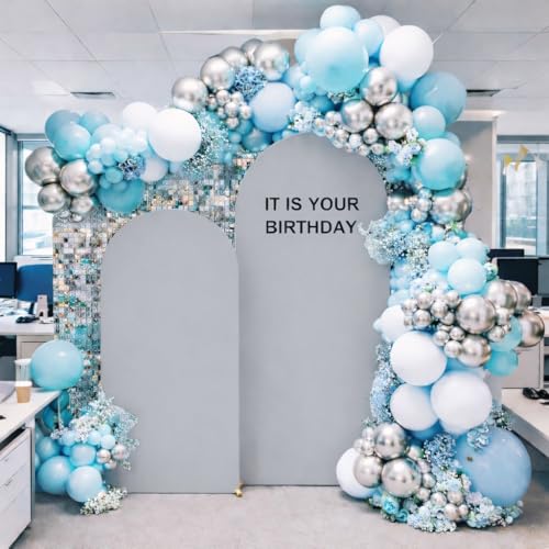 Spandex Wedding Arch Stand Cover & Round Top Arch Cover - 6.6FT Elastic Backdrop Cover for Bridal Showers, Birthday Parties, Baby Showers & Banquet Decor, Light Gray by DIVA EN CAMINO DEC - Used condition - Image 3
