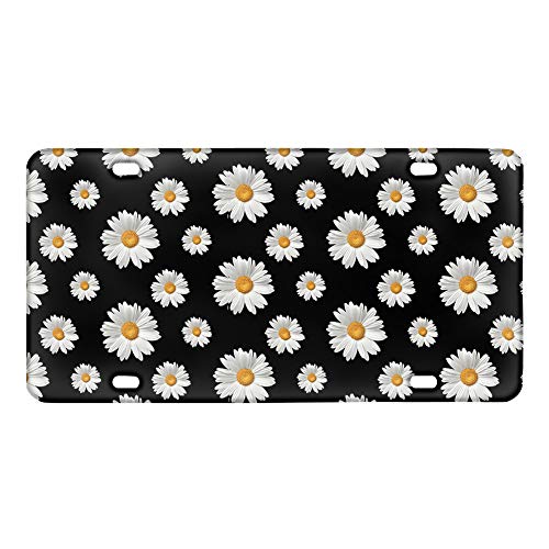 chaqlin Daisy License Plate Decorative Car Front License Plate,Vanity Tag,Metal Car Plate,Aluminum Novelty License Plate,6 X 12 Inch (4 Holes) Black
