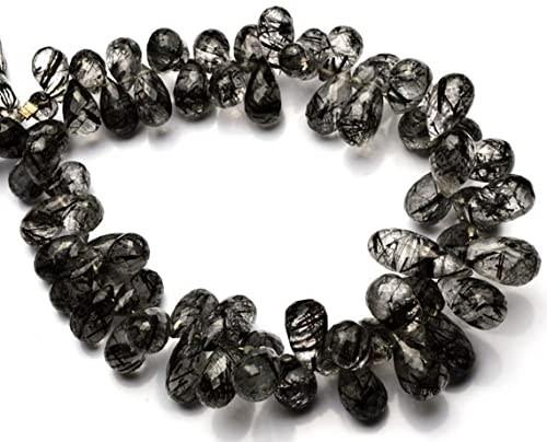 Perles de rutile noir en goutte facettée pour création de bijoux de lithothérapie