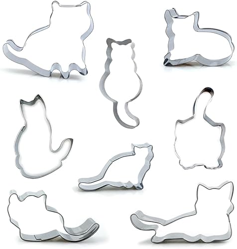 Juego de 8 cortadores de galletas para gatos, cortador de comida para gatos, cortador de galletas de metal, moldes para dulces para fiestas