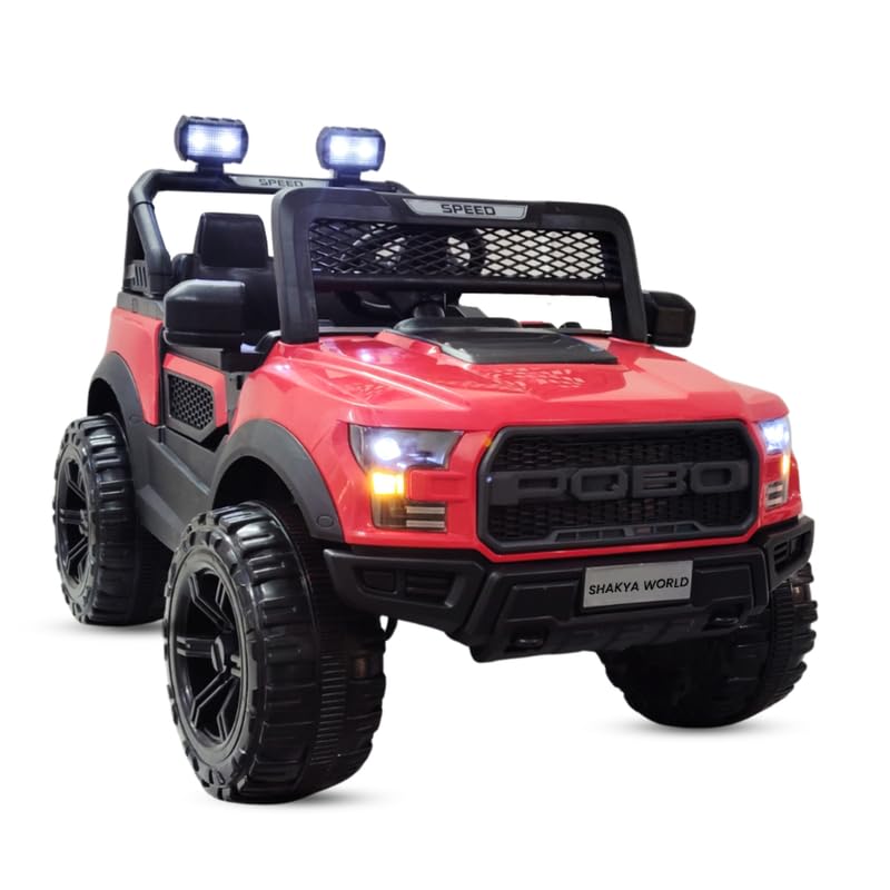 SHAKYA WORLD Pobo Battery Operated Jeep for Kids Ride on Toy Kids Car with Music & Light Electric Car Jeep Battery Car for Kids to Drive || Red Color
