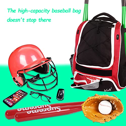image for WOLT | Baseball Bat Backpack - Bag for Softball & T-Ball Equipment & G