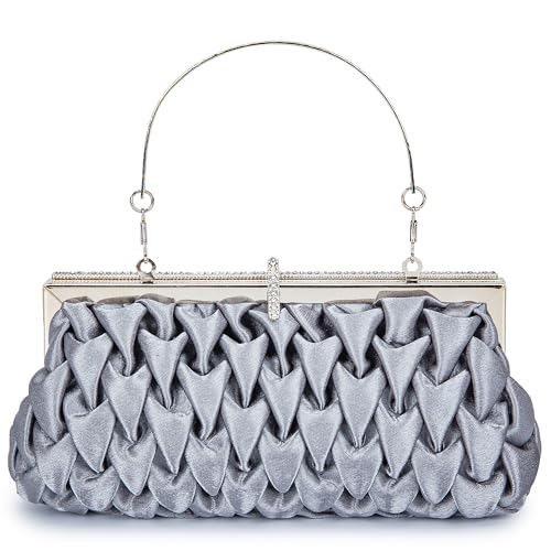 Image of Classic Satin Clutch Bag Diamante Embellished Formal Evening Handbag for Wedding Prom Party Purses