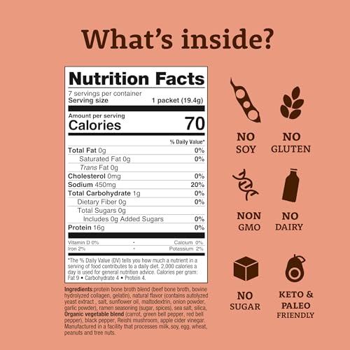 Image of Dr. Kellyann Ramen Beef Bone Broth Packets (7 Servings) - 16g Protein, Grass-Fed Hydrolyzed Collagen, Keto & Paleo-Friendly