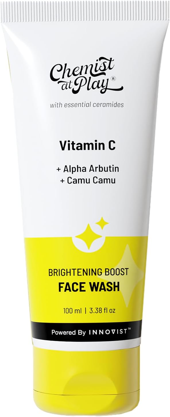 Chemist at Play Brightening Boost Face Wash with 30x Vitamin C | Cleans Oil & Dirt | Fades Dark Spots | Boosts Radiance | For All Skin Types | For Men & Women | Vegan | SLS & Paraben Free | 100 ml