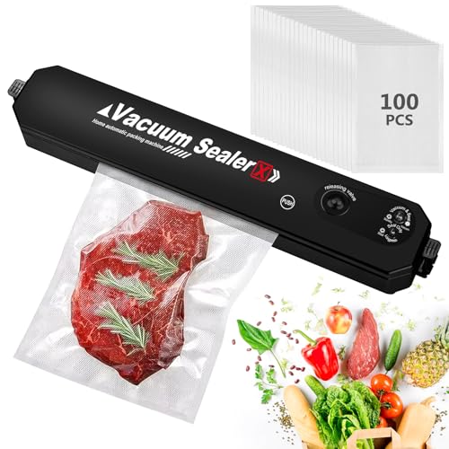 Envasadora al Vacío Domestica: Maquina Envasar al Vacio, Maquina Vacio Alimentos, Embasadoras Vacio Alimentos, Maquina de Vacio para Alimentos, Vacuum Sealer Incluye 100 Bolsas Envasar al Vacio