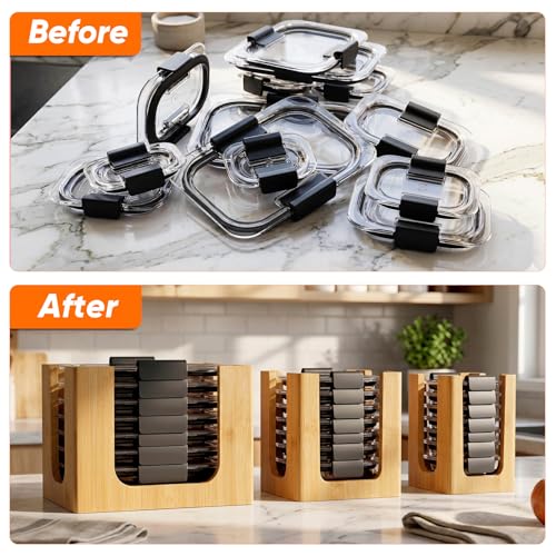 Masongkitchen Bamboo Lids Organizer for Rubbermaid Brilliance Lids, Storage Holds Lids for 4.7 Cup or 3.2 Cup, 1.3 Cup & 0.5 Cup Food Containers (3 Set-O) by Masongkitchen - Image 3