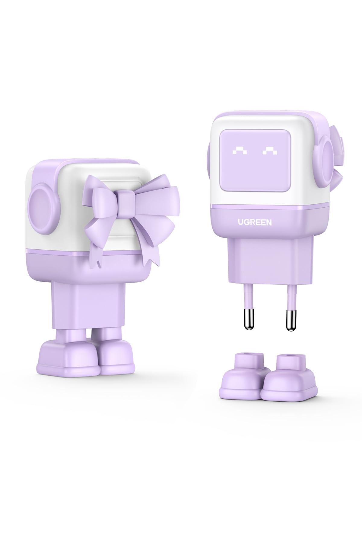 UGREEN Uno 65W 3 Ports Chargeur USB C Rapide GaNFast en Forme de Robot Mignon Compatible avec iPhone 17 Pro Max Air 16 15 14 13 Pixel Galaxy PSS 45W 25W S25 S24 S23 iPad MacBook Pro Air (Violet)