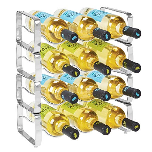mDesign Juego de 2 botelleros apilables – Estante para vino de metal con capacidad para 3 botellas – Mueble vinoteca manejable para botellas de vino u otras bebidas – gris oscuro