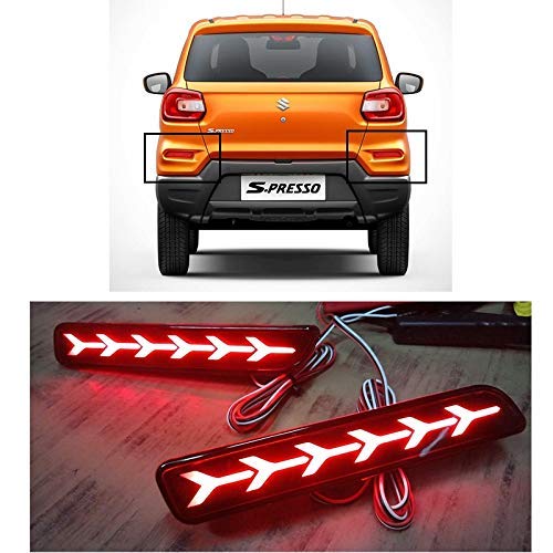 Rear Bumper Light/Rear Reflector LED Brake Light for Maruti Suzuki S-Presso (Matrix -3 Functions),Set of 2Pc., Red