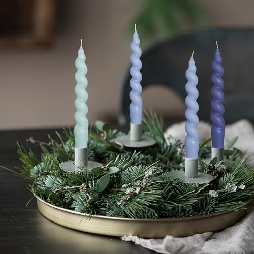 Image of Smokeless Short Candles Gradient Blue Twisted Taper Candles 7.5 Inch Unscented Cute Candlesticks Handmade Spiral Candles for Romantic Dinner Women's Holiday Gifts