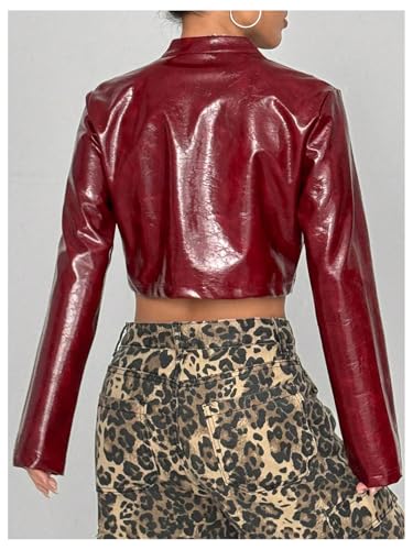 Verdusa Women's Leather Jacket Motorcycle Y2k Bomber Jackets Zip Up Cropped Outerwear2