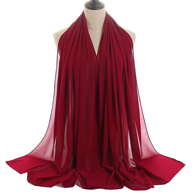 Image of LMVERNA Solid Color Bubble Chiffon Scarf for Women Fashion Soft Hijab Long Scarf Wrap Scarves