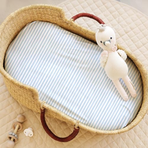 Image of Baby Bassinet Sheets for Boy, Girl (Airplanes & Clouds) 2-Pack - Fitted Bedside Bassinet Sheets - Buttery Soft Cotton Blend for Standard Mattress Pad