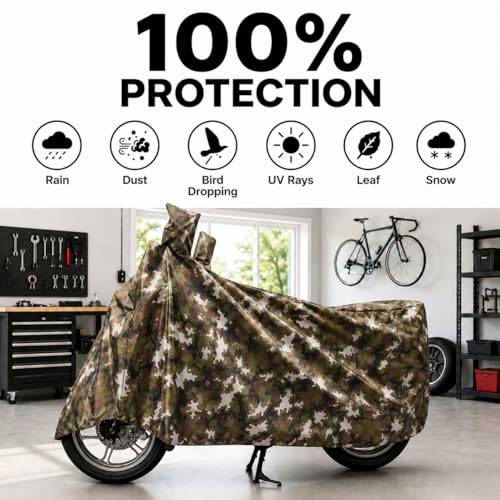 Image of Sulfar 100% Waterproof Universal Bike Cover UV Protection & Dustproof Bike Body Cover for Royal Enfield Bullet Bike (Jungle Green)