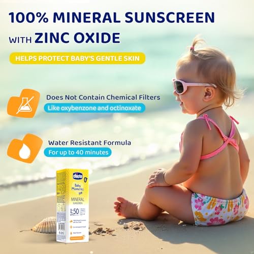 Image of Chicco Baby Moments Mineral Sun Cream SPF 50 for Babies, 75g| 100% Mineral Sunscreen | PA++++ | UVA and UVB Protection | Phenoxyethanol, Parabens & Lauryl Sulphates Free