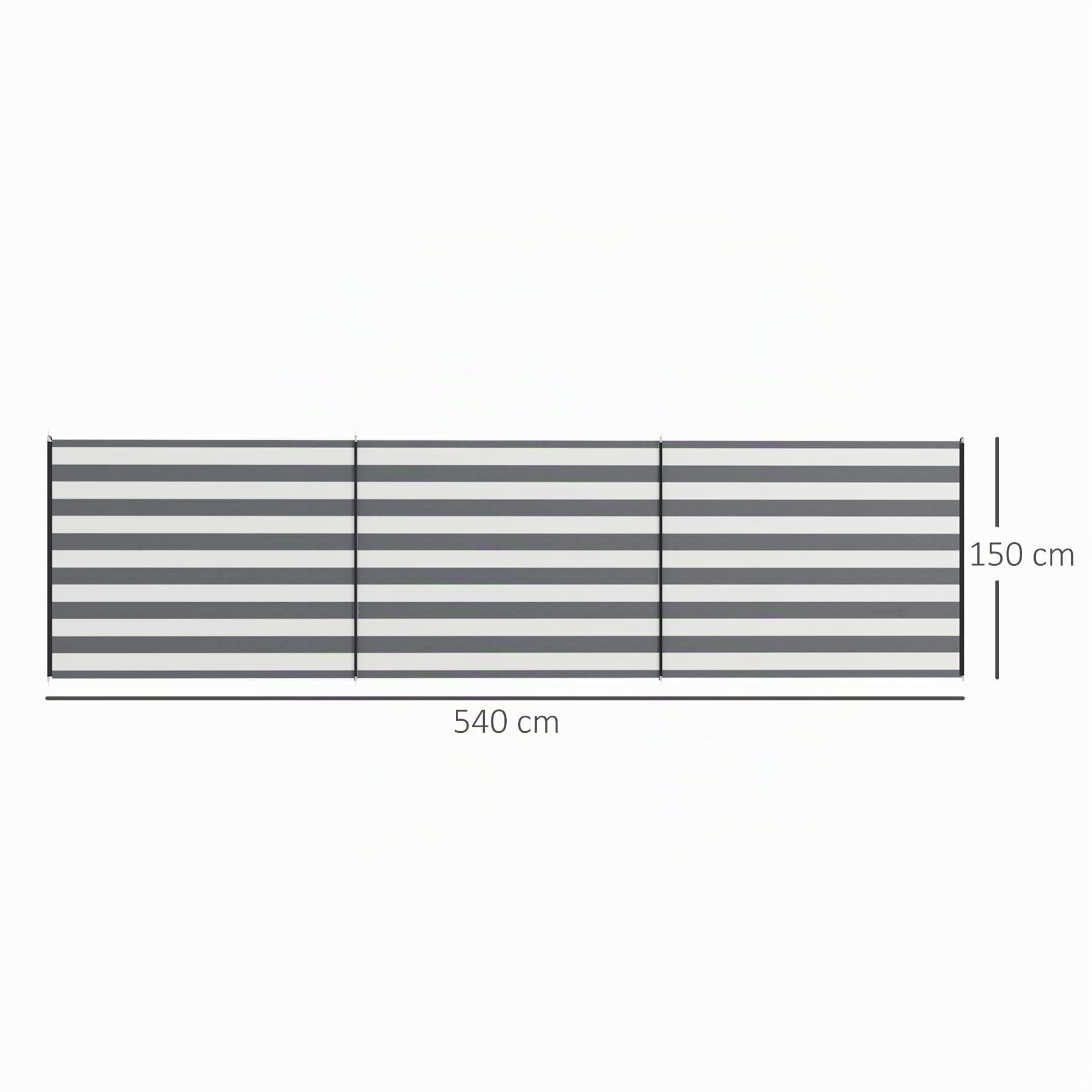 Outsunny Paravento da Spiaggia per Giardino 540x150 cm Grigio e Bianco | Pieghevole Frangivista, Tenda da Sole Laterale, Poliestere con Barre in Acciaio, per Campeggio e Spiaggia