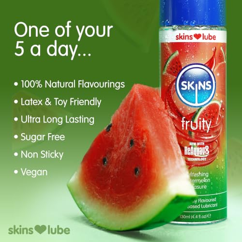Image of Skins Watermelon Flavoured Water Based Condom Compatible Lubricant with Reaquav8 Technology 4.4 Fl Oz (130ml)