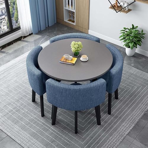 Juego de mesa de comedor redonda de 5 piezas con 4 sillas apilables de 90 cm, mesa de conferencias que ahorra espacio para cocina, sala de estar, oficina, conjunto de muebles elegante y funcional