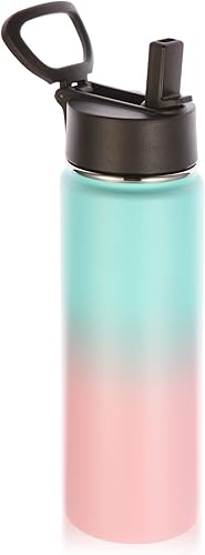 Volhoply Botellas de agua aisladas de 22 onzas con tapa con pajilla, botella deportiva de acero inoxidable con asa, termo de agua de viaje de metal