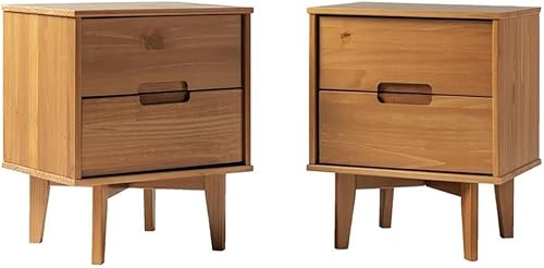Walker Edison Brynn Modern - Juego de 2 mesitas de noche con mango de ranura de madera maciza, 2 unidades, color caramelo disponible en Yaxa Mexico