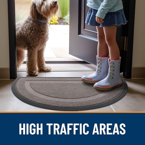 Image of OLANLY Half Circle Door Mat Indoor Outdoor Entrance Welcome, Waterproof All-Season, All-Weather Doormat, Sturdy Natural Rubber, Low Profile, Easy Clean Patio Porch Entryway Mat, 33x21, Taupe