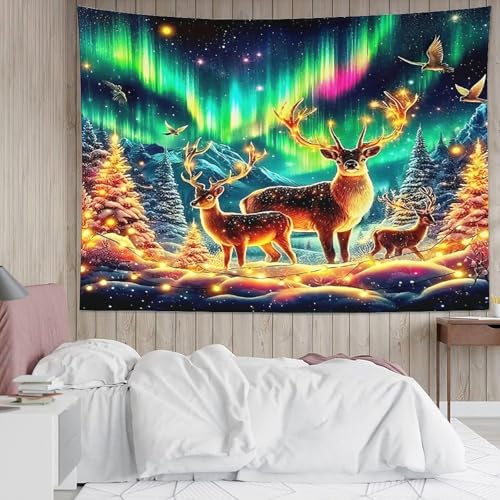 Tenture 3D cerf de Noël grand format pour habiller un mur vide