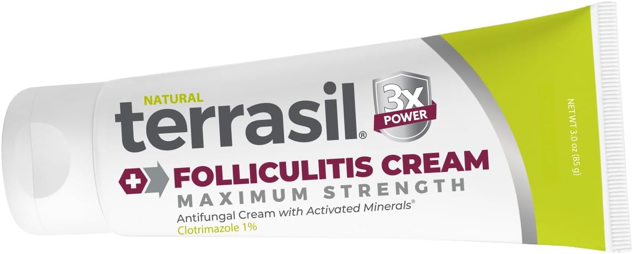Terrasil Folliculitis Cream, Folliculitis Treatment of Ingrown Hair & Itching with 1% Antifungal Clotrimazole, Natural Ingredients, Scalp, Face & Body, Dermatologist Tested. (3 oz)