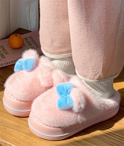 Epsion Cute Bow Rabbit Fuzzy Slippers for Women Comfy Plush Bunny House Shoes Indoor Outdoor2