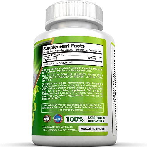 Bri Nutrition L-Lysine 180 Servings Per Bottle - Super 500Mg Veggie Capsules #TOP2