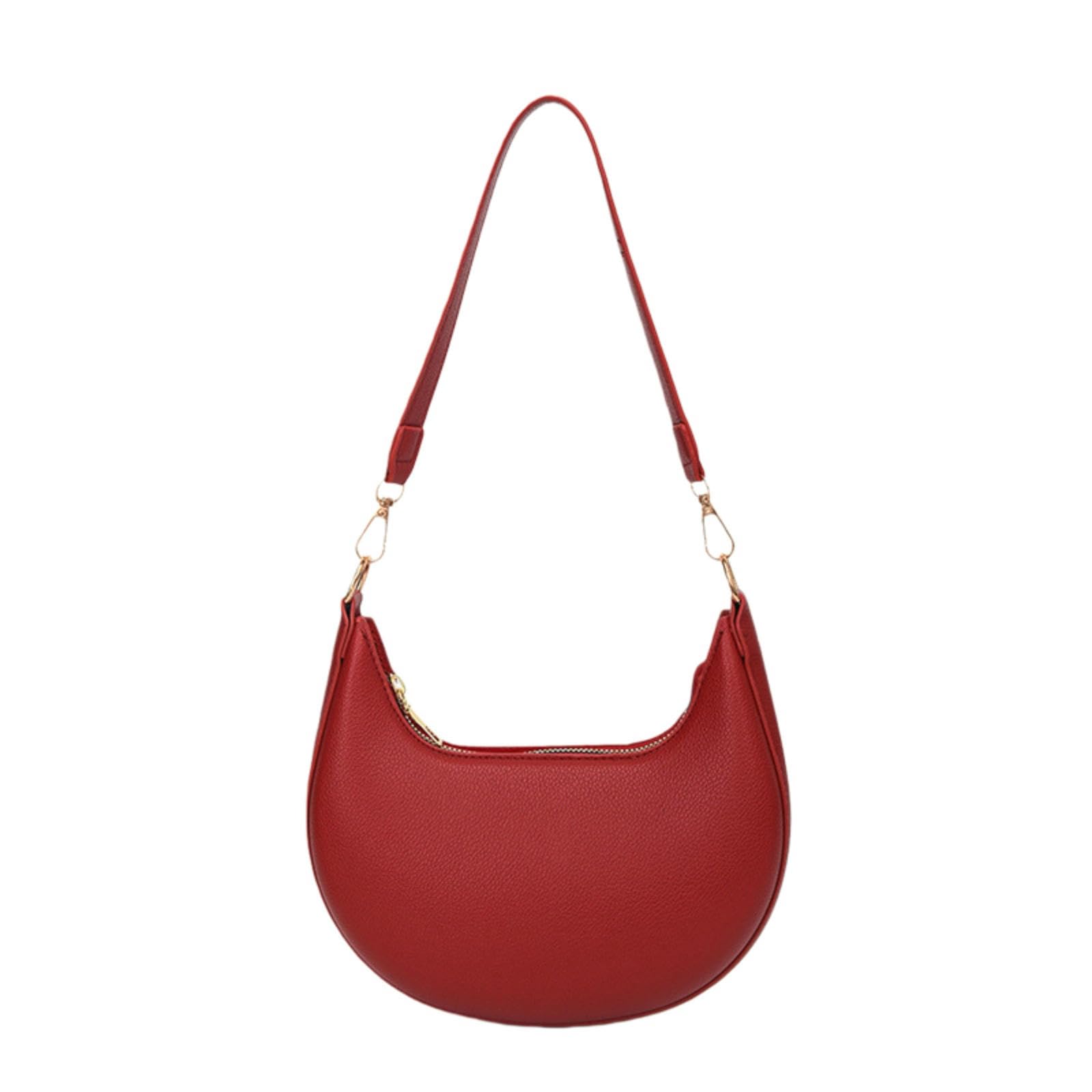 Cyuchenc Women's Red East-West Crossbody Bag Retro Niche Armpit Bag, Popular Texture Shoulder Comfortable Portable Crescent Moon For