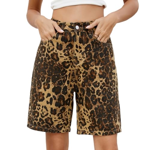 KAOBIO Women's Leopard Graphic Denim Shorts High Waisted Summer
