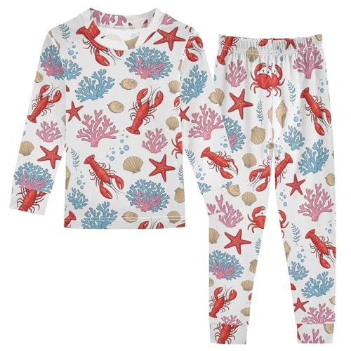 Pajama Sets Long Sleeve Marine Life Background Soft Comfy Sleepwear 2 Piece PJS 3-8T
