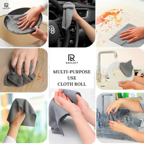 Image of Microfiber Cleaning Cloth Roll - 20 Reusable Washable Pre-Cut Towels | Tear-Away Kitchen Cleaning Cloth for Counters, Glass, Utensils, Appliances, & Home Surfaces - 25x25 cm (1 Pack Gray)
