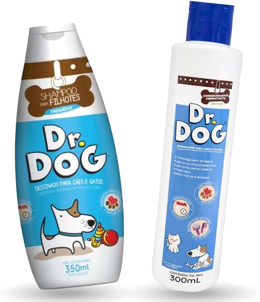 Kit de Banho para Cachorros e Gatos Pele Sensível – Shampoo Neutro Pet Suave+Condicionador PET Hidratante Sem Enxágue Contra Coceira e Ressecamento