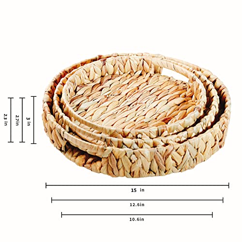 Zkznsmart Set Of 3 Grass Weaving Tray，Hand-Weaving Natural Water Hyacinth Storage Baskets,Wicker Serving Trays With Built-In Handles, Grass Storage Bins For Fruit,Arts And Crafts. #TOP2