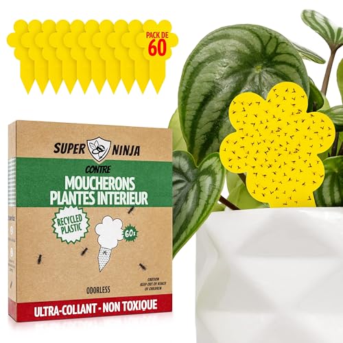 Super Ninja Piège à Moucherons de Terreau, Lot de 30, Anti Moucherons Interieur Ultra Efficace, Piège Jaune Collant Plante, Attrape Mouches Non Toxique, Éco, Jusqu’à 3 Mois