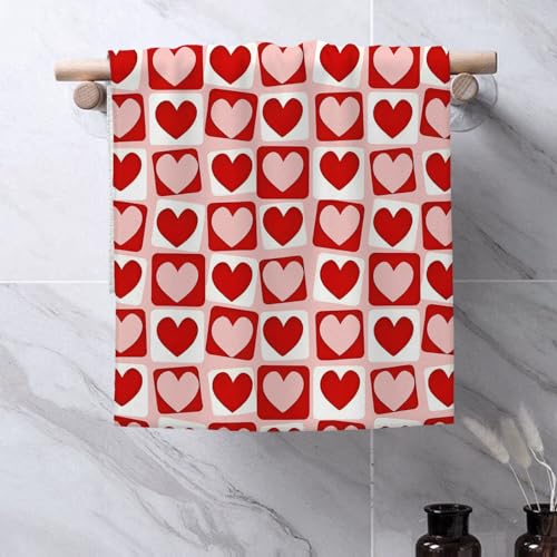 Image of Valentines Day Kitchen Towels Love Pink Red Heart Plaid Dish Towels, 16x24 Inch Holiday Checkered Valentines Decorative Hand Towels Absorbent Dish Cloths for Kitchen Dinner Drying Set of 2