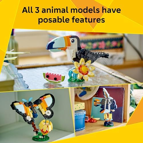 LEGO Creator 3 in 1 Wild Animals: Tropical Toucan Building Toy for Kids- Jungle Building Blocks & Learning Toy for Girls & Boys, Ages 7+ - Build 3 Animal Toys in 1 Set - Gift for Birthdays - 31173 — view 3