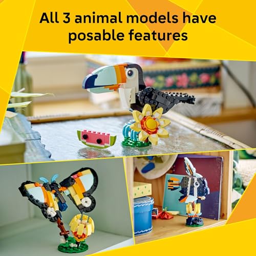 Image of LEGO Creator 3 in 1 Wild Animals: Tropical Toucan Building Toy for Kids- Jungle Building Blocks & Learning Toy for Girls & Boys, Ages 7+ - Build 3 Animal Toys in 1 Set - Gift for Birthdays - 31173