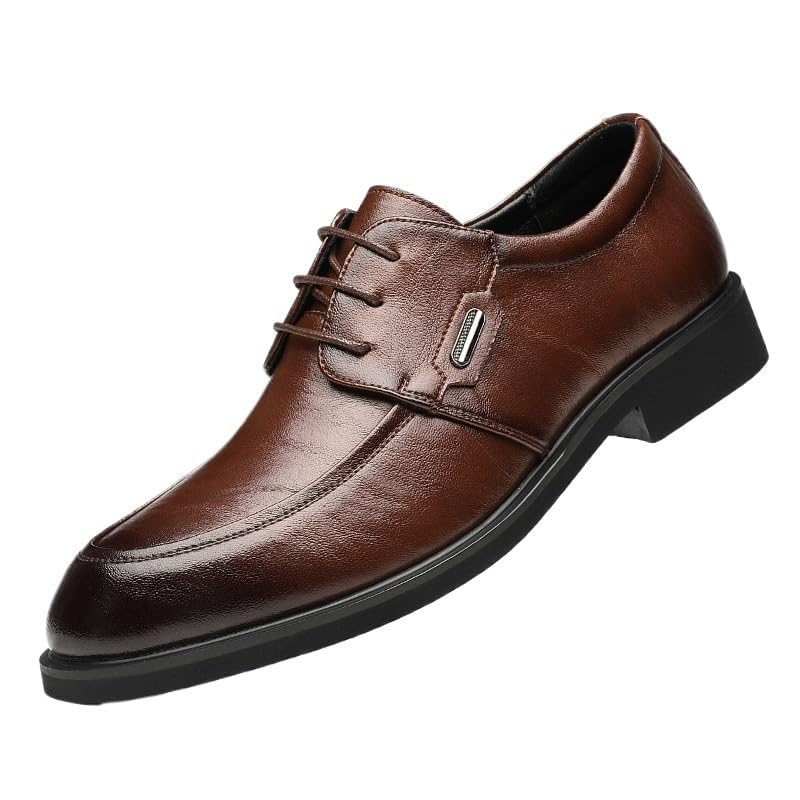 Men's Genuine Leather Oxford Dress Shoes, Low Top Lace-Up Pointed Toe Casual Business Comfortable Non-Slip Soft Sole Walking Formal Shoes for Men