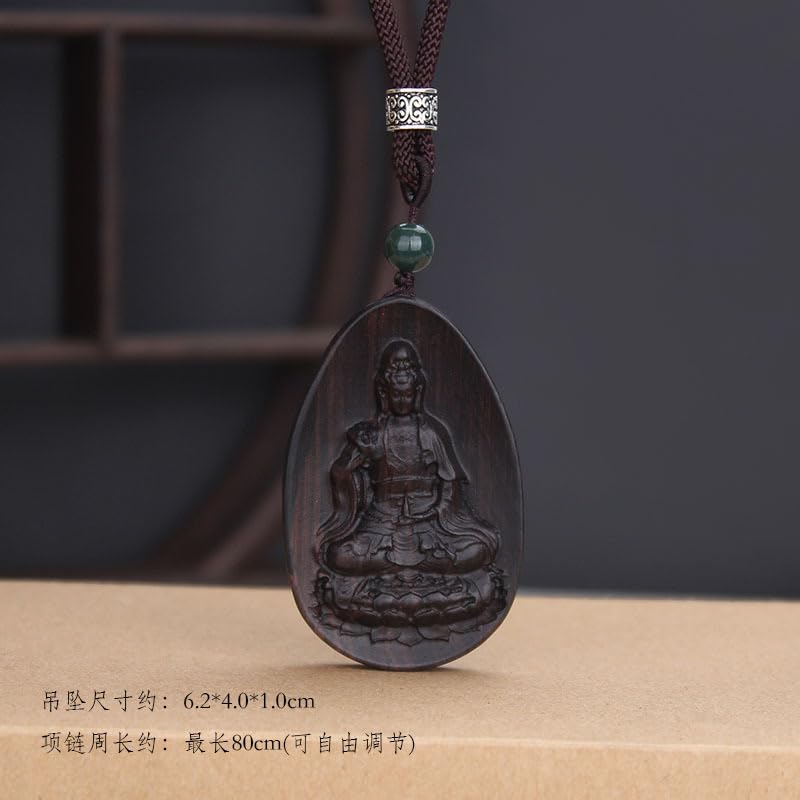 Pendentif Bouddha Ébène Antiallergique, Collier Long Robuste Ajustable
